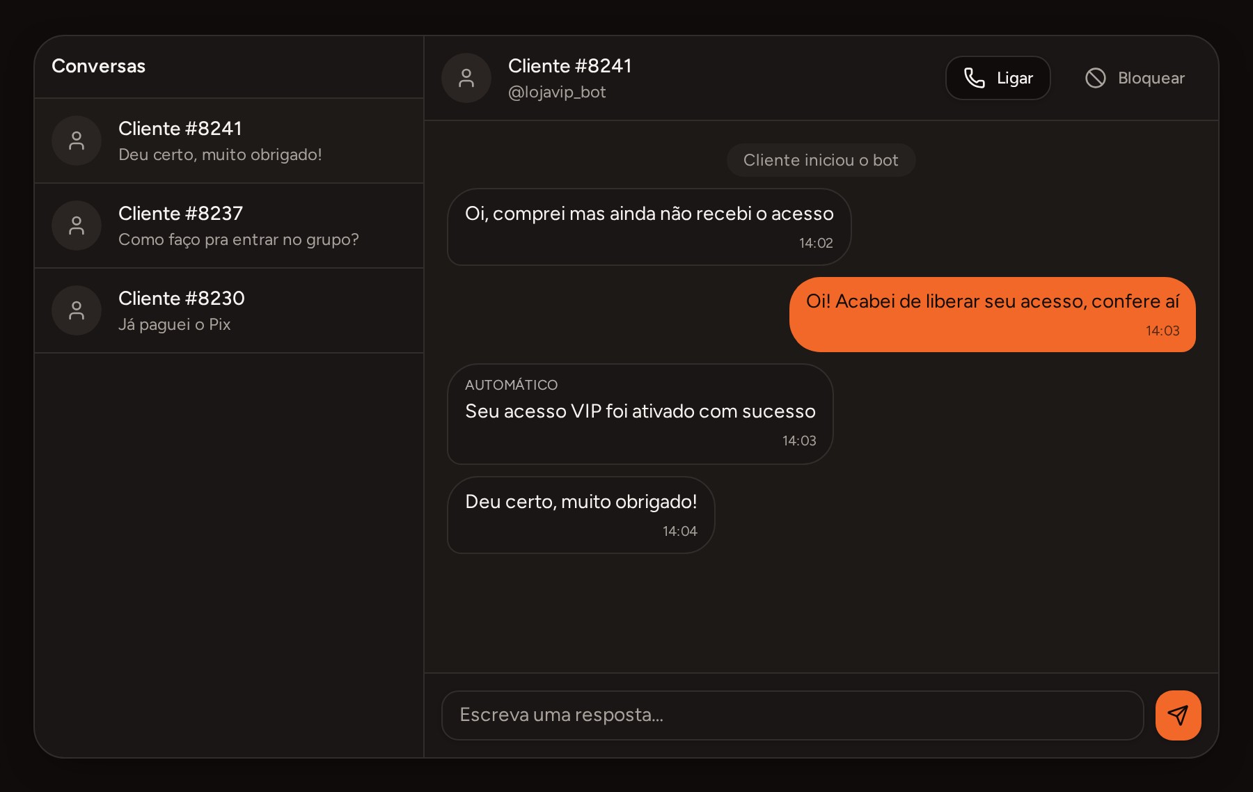 Chat ao vivo com clientes no FluxfyBot